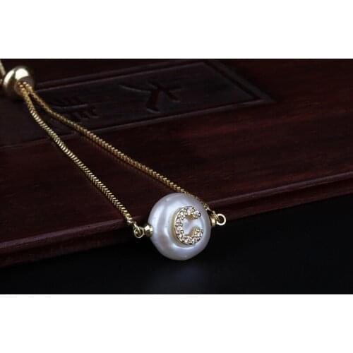 New Arrival Color Gold Micro Pave Rainbow CZ C Initials Letter Natural Freshwater Pearl Bracelets For Women Fine Jewelry Girls