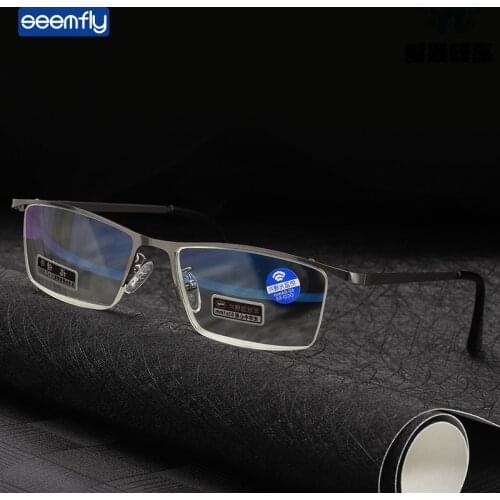 Seemfly Half Frame Anti Blue Light Reading Glasses Metal High Definition Presbyopia Eyeglasses With Box Diopters +1.0 to+4.0
