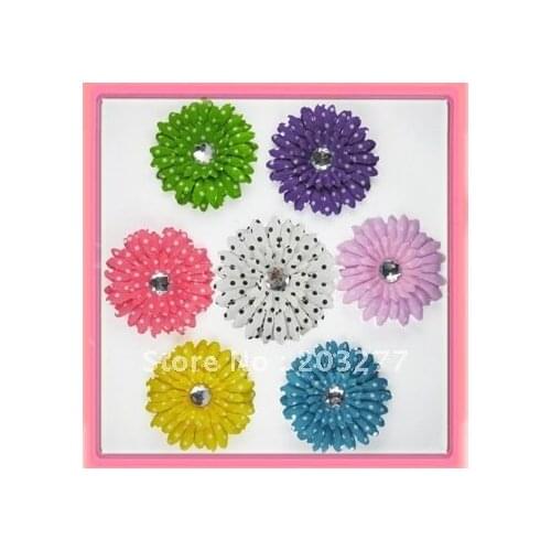 Wholesale - 7colors for your choose 41/2'' Polka Daisy flower with diamond alligator clip hair clip