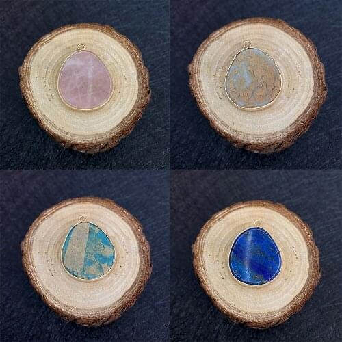 Natural Stone Lapis Lazuli Opal Powder Crystal Color Gemstone Necklace Double Hole Pendant Fashion Jewelry Enamel Accessories