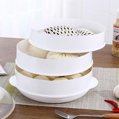 European Double-layer plastic Microwave Oven Steamer Round Plastic Bowl Dish Bun Dumpling Heater with Lid Kitchen Cooking Tools