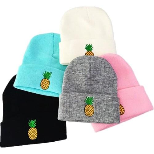 Cotton Pineapple Embroidery Thicken Knitted Hat Winter Warm Hat Skullies Cap Beanie Hat for Men and Women 47