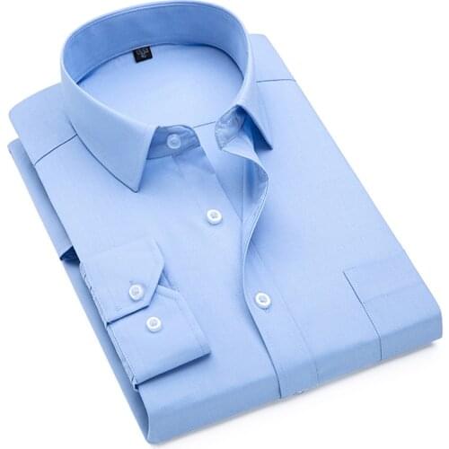 Solid 8xl Plus Size work Shirts for Men long Sleeve Mens Dress Shirts Regular Fit Light Blue White Social Pocket Shirt New 2020