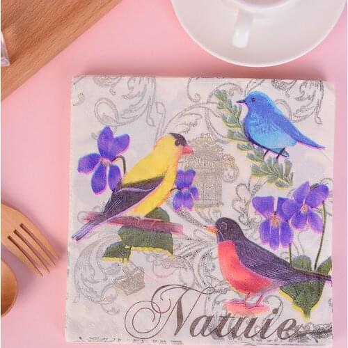 20Pcs/Bag Napkins Paper Birds Decoupage Napkin Paper Tissue for Xmas Wedding Decor Party Table Supplies Wholesale