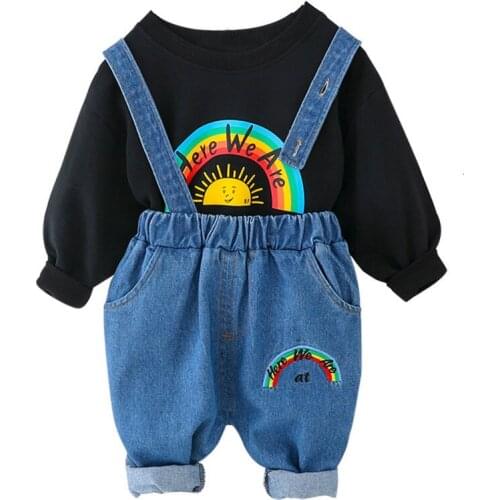 Spring Autumn Baby Boys Girsl Clothes Children Cartoon Printed T Shirt Overalls 2Pcs/set Toddler Casual Clothing Kids Tracksuits