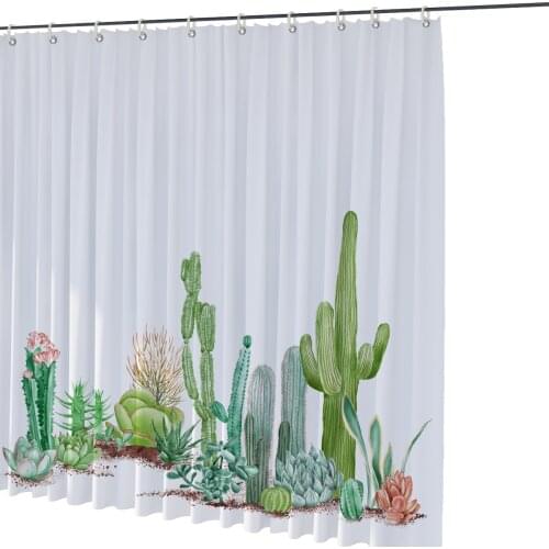 Green fresh leaves tropical cactus windproof waterproof shower curtain bathroom home decoration