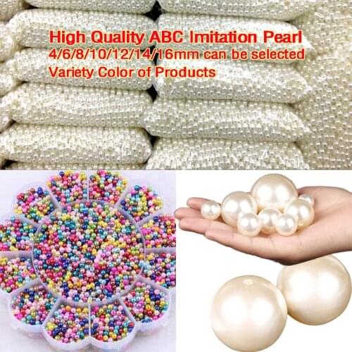 Pearl With Hole ABS Loose Round Beads Colorful Acrylic Imitation Pearl Craft For DIY Fashion Jewelry Making 4/6/8/10/12/14/16mm