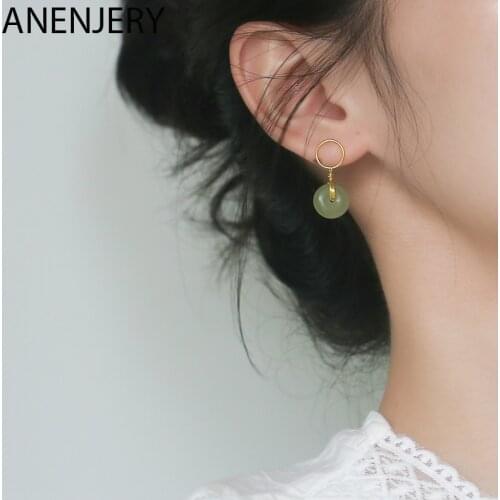 ANENJERY 925 Sterling Silver New Fashion Round Circle Earrings For Women Dainty Handmade Jewelry S-E1260