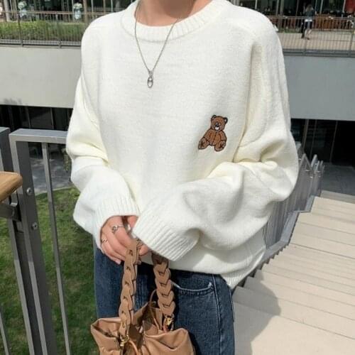 Autumn And Winter Bear Sweater Women Loose Jacket Season 2021 New Korean Version Of Kawaii Lazy Wind Pullover Round Neck Tops