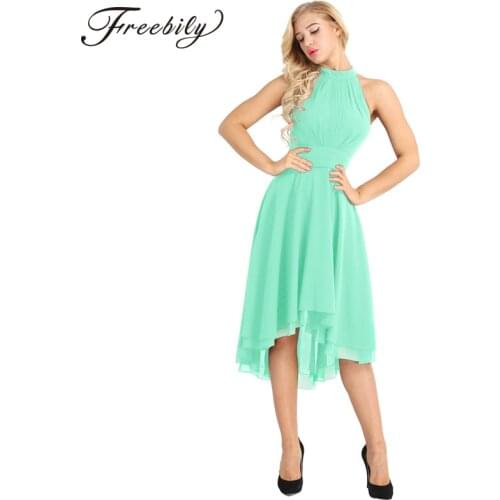 Hot sale Elegant Women Halter Neck Sleeveless High-low Chiffon Dresses Vestidos Cocktail Ladies Birthday Party Summer Dress