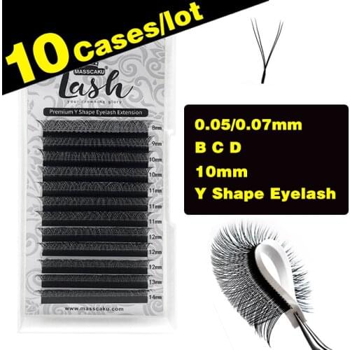10Cases/Lot MASSCAKU Sell B/C/D Curl YY Matte Eyelash Wholesale Korean Soft Eyelash Extensions High Quality Individual Y Lashes