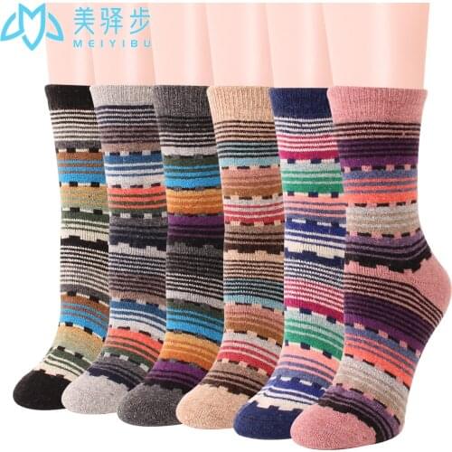 12 Pairss Per SetThickened Winter Wool Socks Warm National Style Striped Woolen Socks Adult Socks
