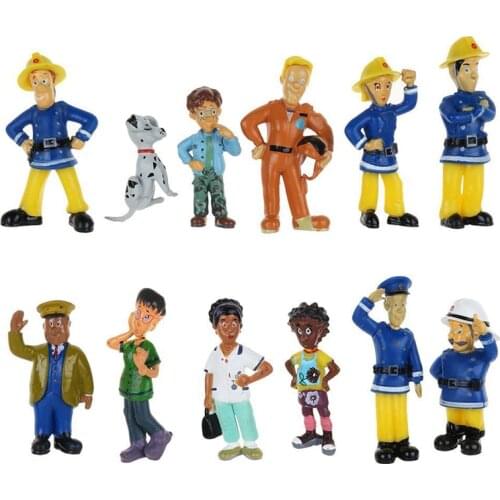 12pcs/set 3-6cm Fireman Sam PVC Model Collection Christmas Birthday Party Kids Toys