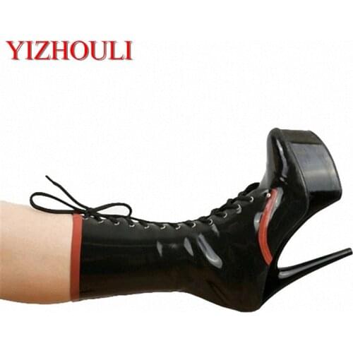 15cm sexy lace-up front slim womens boot, model stage dancing paint toasted ankle boot