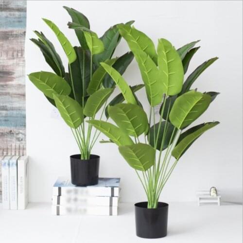 18 Leaves Green Potted Plant Large Artificial Banana Tree Fake Monstera Plastic Palm Tree Leaves For Home Garden Wedding Decor
