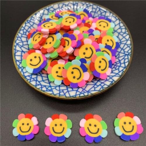 20pcs 20mm Sunflower Shape Smiley Beads Soft Clay Round Clay Beads For Jewelry Making DIY Handmade Charm Bracelet