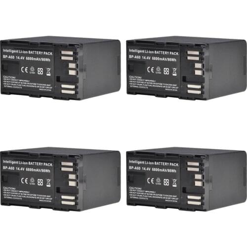 4PCS 14.4V 6800mAh BPA60 BP-A60 Battery for Canon BP-A30 BP-A90 EOS C200 C200B C220B C300 MK II