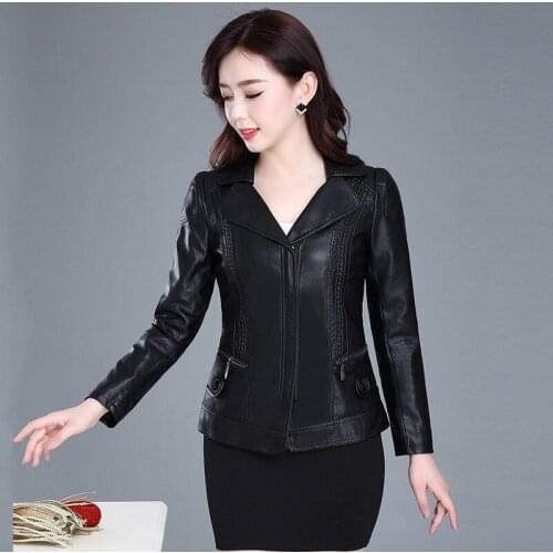 Big Size 5XL Leather Coat Women New 2021 Women Leather Jacket Short Slim Motorcycle Leather Clothing Female Outerwear Black