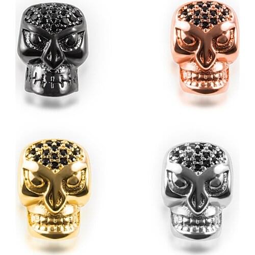 8.6×12.8mm Fashion Superb Micro Pave Black Zircon Skull Bead Connector DIY Bracelet Necklace Accessories Wholesale