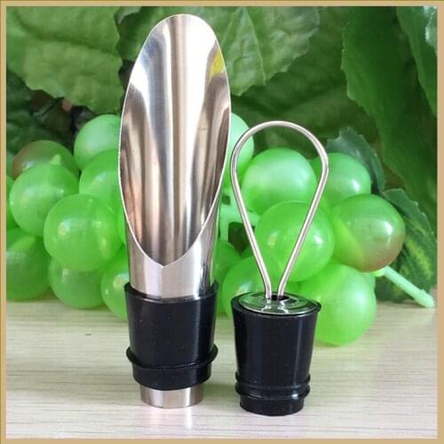 Stainless Steel Liquor Aerating Decanter Pourer Spout Flow Wine Bottle Bar Tools with Stopper Set