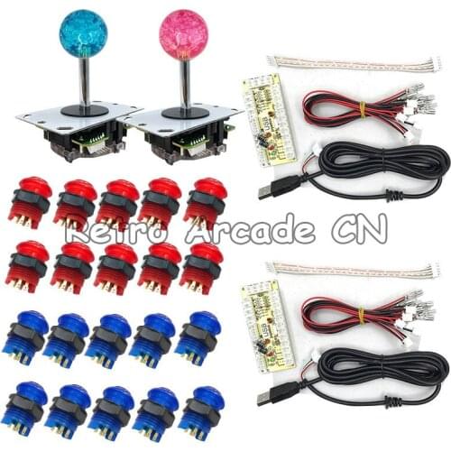 Arcade Joystick DIY Kits with 2 Player USB LED Encoder 8 Way Joystick Controllers +5V LED Illuminated Push Button for Game MAME