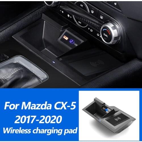 Car QI wireless charger Mazda CX-5 accessories 15W fast charging pad interior modification parts 2017-2020