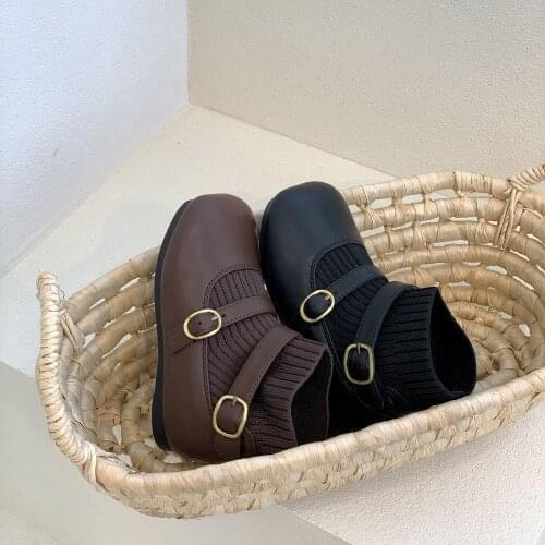 Childrens Boots 2020 autumn and winter new Korean girl knit stitching set foot short boots zapatos boys fashion Martin boots