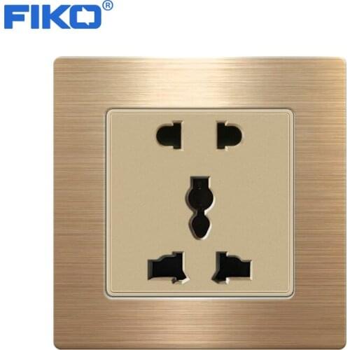 FIKO 13A 5hole UK universal wall power socket stainless steel panel 86*86mm, home hotel decoration accessories power outlet