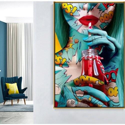 Graffiti Street Art Sexy Woman Canvas Paintings Drinking Girl Posters and Prints for Living Room Wall Art Pictures Cuadros