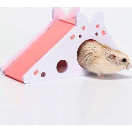 Hamster Hideout Cute Hamster Exercise Toy Wooden Hamster House with Ladder Slide for Guinea Pig Hamster Accessories Hamster Cage