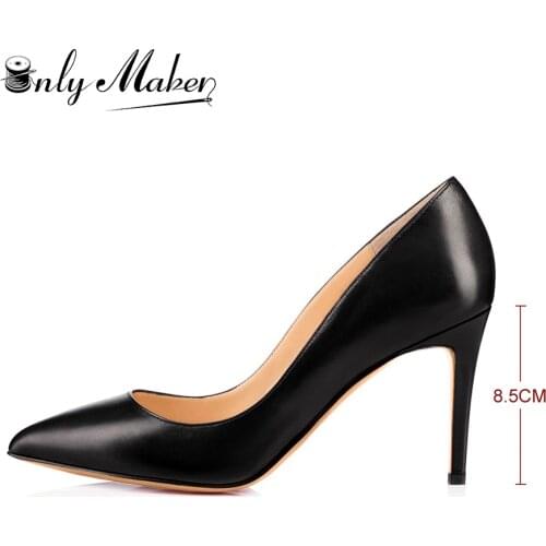 Onlymaker Classic Pointed Toe Mid Heel Pumps Slip On Sexy Stilettos 3.4 Inch 8.5CM High Heels Novice Shoes Plus Size for First