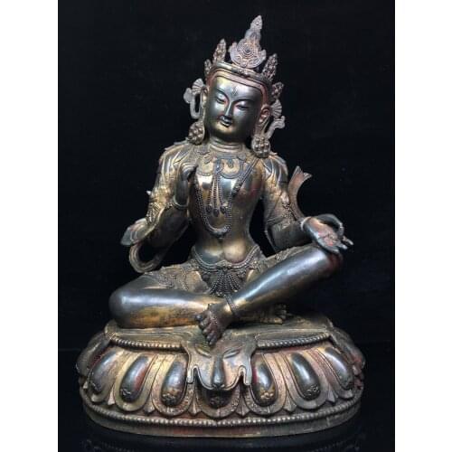 9"Chinese temple collection Old Bronze Tracing Immortal Life Wisdom Tathagata Longevity Buddha Sitting Buddha Ornaments