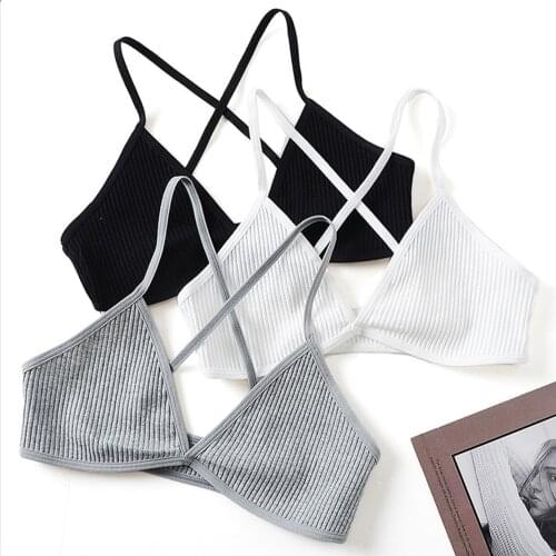 Comfort Cotton Bras For Women Thin French Style Bralette Sexy Deep V Triangle Cup Cross Beauty Back Bra Small size Push Up Bra