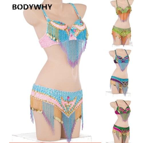 Belly Dance Set Stage Performance Tassel Pearl Embroidery Indian Dance Bra Waist Cover High Quality Free Shipping Hot Sale