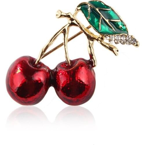 Red Enamel Brooches For Women Kids Cherry Brooch Corsage Small Bouquet Hijab Pins Feminino Party Bag Dress Accessories