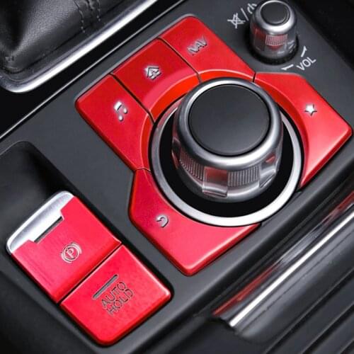 Red/blue/silver handbrake parking brake AUTO HOLD & Multimedia button cover frame trim sticker For Mazda 3 Axela CX-4 CX-5 LHD