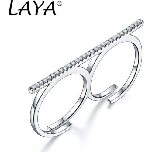 LAYA 925 Sterling Silver Fashion Personality Design High Quality Zircon Adjustable Opening Double Ring For Women Party Jewelry