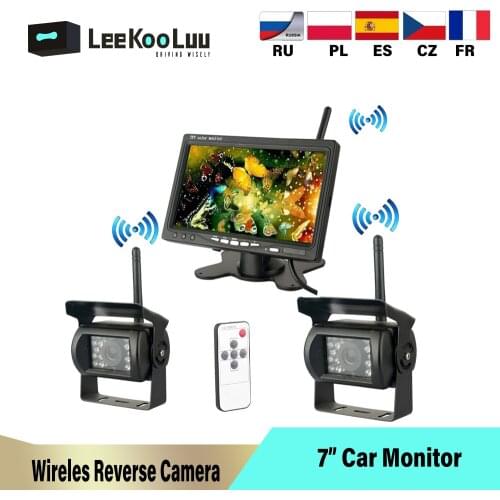 LeeKooLuu Wireless Car Reverse Reversing Dual Backup Rear View Camera for Truck Bus Excavator Caravan RV Trailer with 7" Monitor