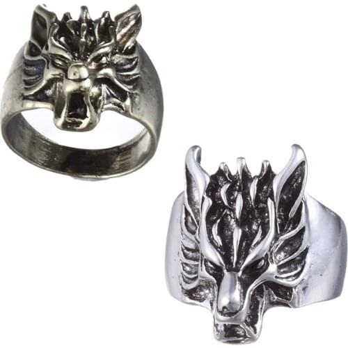 Hot Retro Exaggerated Wolf Head Ring Personality Tide Men Wolf Head Ring Jewelry Men Women Gifts Size 8