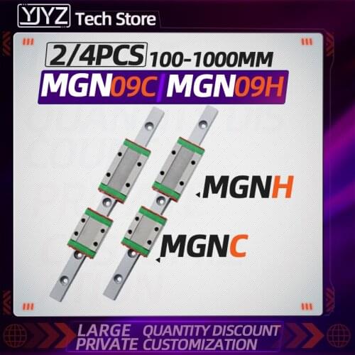MGN9 L 100 150 200-1000mm miniature linear rail slide 2pcs MGN linear guide +2pc/4pc MGN9 carriage CNC 3D Printer