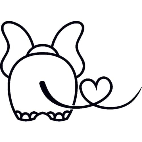 Cute Baby Elephant with Tail Heartbeat Applique Car Window Decoration Personality Pvc Waterproof Applique Black/white, 20cm*14cm