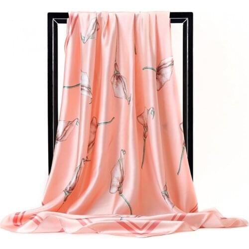 Fashion Silk Scarves for Women Floral Print Satin Hijab Scarf Female 90x90cm Square Kerchief Shawl Head Hair Scarfs For Ladies