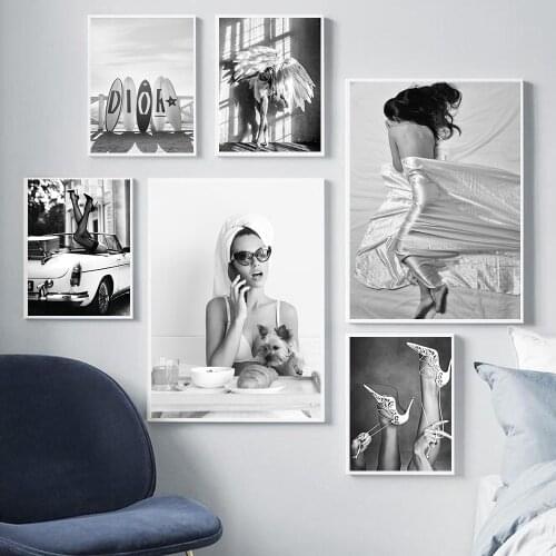 Fashion Poster Wall Art Prints Black and White Canvas Painting Sexy Woman Pictures for Living Room Vintage Fashion Home Decor