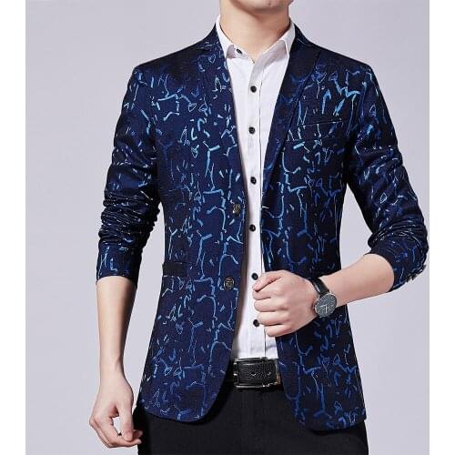 2021 Spring New Mens Casual Lightning Print Suit Youth Slim Jacquard Two Button mens blazer