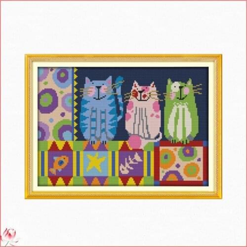 Abstract Painting Cat Cross Stitch Kits Stamped Patterns Counted 11CT 14CT Printed Handmade DIY Thread Embroidery Needlework Set