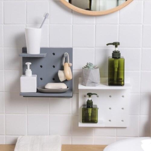Wall Storage Rack No Punching DIY Kitchen Bathroom Shelf Decorative Hanging Organizer Split Joint Paste Home Decor Holes Hooks