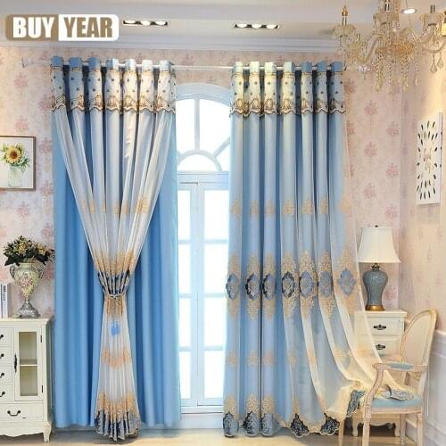 New Blackout Curtains for Bedroom and Living Room Nordic Simple Embroidered European Curtains Finished Product Customization
