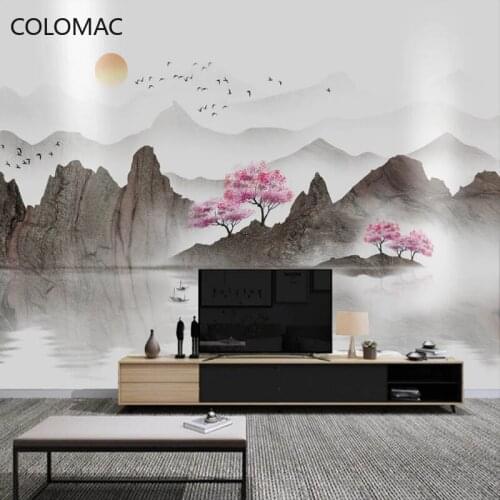 Colomac Custom New Chinese Peach Blossom Landscape Wallpaper TV Background Mural Vinyl Wall Papers Home Decor Drop Shopping
