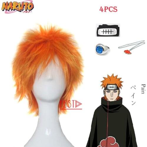 Anime Akatsuki Pain Cosplay Wig Headband Ring Necklace Jewelry Props Heat-resistant Hair +Wig Cap Anime Party Accessories