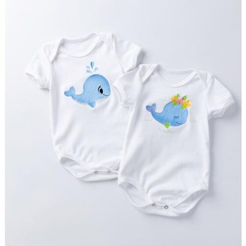 Toddler Baby Girls&Boys Twin Casual Clothing for Newborn Kids Romper Cotton Costumes Whale Embroidery Sister and Brother Clothes
